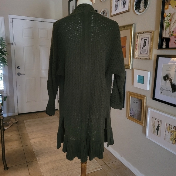 Anthropologie Guinevere Army‎ Green Knitted Ruffle Hem Midi Cardigan - Picture 5 of 6